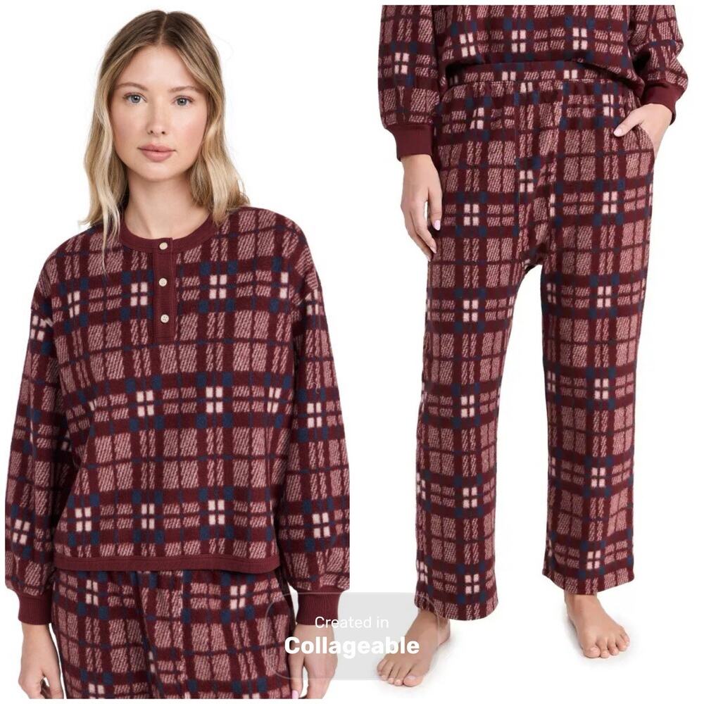 THE GREAT Sleep Pajama Set Size 1 Small Plaid Flannel Top & Pants